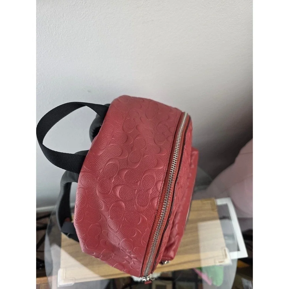 Coach Charlie Medium Backpack Red Embossed Signature C Pebble Leather F49499 Bag
